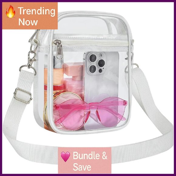 Clear Stadium Approved Crossbody Bag, Transparent Messenger Purse - Picture 1 of 4
